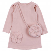 Рокля от фино плетиво с чантичка в пудра 2