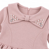 Рокля от плетиво с барета в опушено розово 3