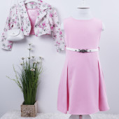 Официална рокля със сако и чантичка в розово и бяло 2