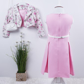 Официална рокля със сако и чантичка в розово и бяло 4