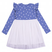 Детска трикотажна рокля с флорален десен в синьо 2