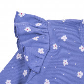Детска трикотажна рокля с флорален десен в синьо 4