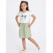 Лятна трикотажна рокля "Art girl" в бяло и зелено 3