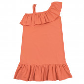 Детска асиметрична рокля с голо рамо в цвят сьомга 2