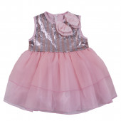 Официална бебешка рокля с пайети в розово 2