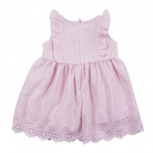 Лятна бебешка рокля с къдрички и рязана дантела в розово 4