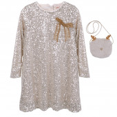 Официална рокля с бляскъв ефект и аксесоар 3