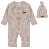Бебешки ромпър от плетиво с шапка в бежово 2