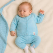 Зимен комплект за новородено от плетиво в синьо 2