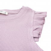 Детска тениска от памучен рипс с къдрички в розово 3