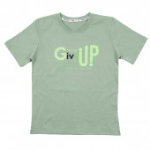 Детска памучна тениска "Give up" в зелено 2