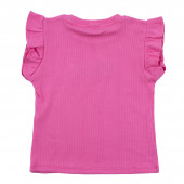 Тениска с къдрички от памучен рипс "Pwr girls" в наситено розово 2
