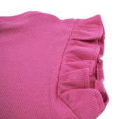 Тениска с къдрички от памучен рипс "Pwr girls" в наситено розово 3