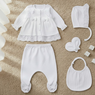 Бебешки комплект от 5 части с дантела и панделки