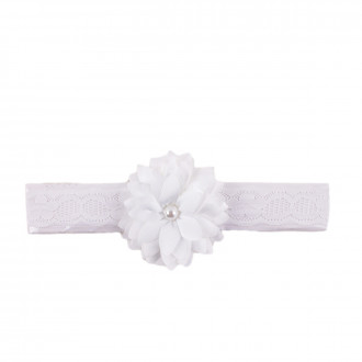 Детска бяла лента за глава с перличка