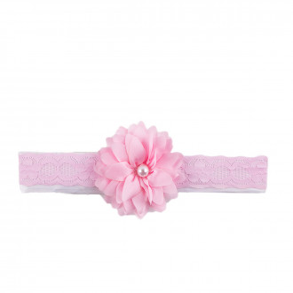 Детска лента за глава от дантела в розово