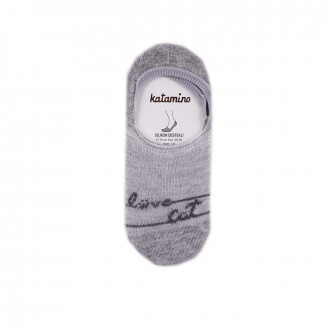 Къси чорапи тип терлик с надписи в сив меланж