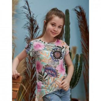 Детска тениска с флорален принт за момичета 1