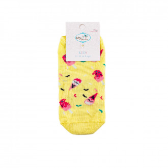 Детски къси чорапки тип терлик на сладоледи в жълто