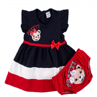 Бебешка лятна рокля с гащички в тъмносиньо и червено 1