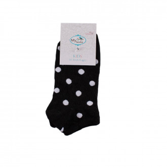 Детски къси чорапки тип терлик в черно с бели точки