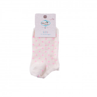 Детски къси чорапки тип терлик в екрю с розови точки