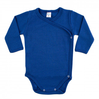 Боди от памучен ажур с асиметрично закопчаване в синьо