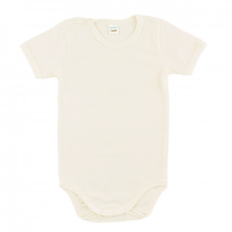 Боди с къс ръкав от памучна материя в екрю