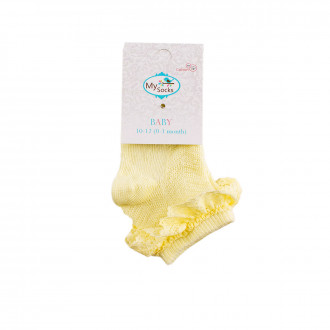 Бебешки къси чорапки с дантела в жълто