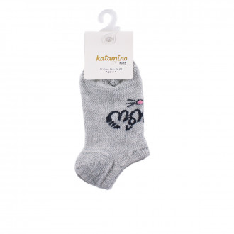 Детски къси чорапки тип терлик в меланжирано сиво с картинка