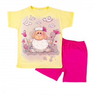 Детска лятна пижама за момичета в жълто и циклама