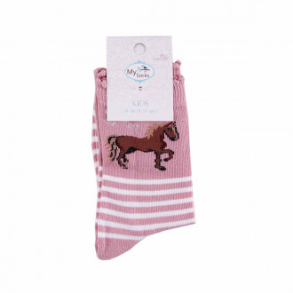 Детски къси чорапки с конче в розово