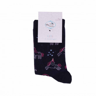 Детски къси чорапки в тъмносиньо с еднорог