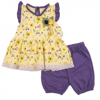 Бебешка лятна рокличка с гащички в жълто и лилаво 1