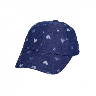 Детска лятна шапка със сърчица в тъмносиньо