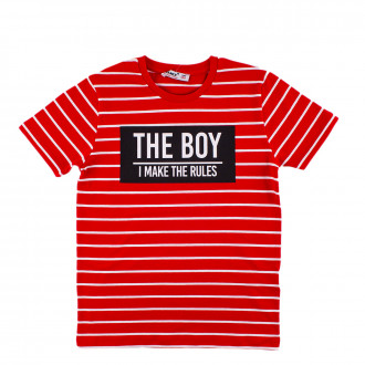 Детска тениска за момчета "The boy" в червено райе