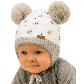 Бебешка зимна шапка в екрю с картинки и пискюли 1