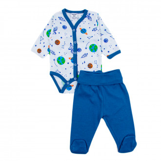 Бебешки памучен комплект за момчета "Космос" в бяло и синьо 1