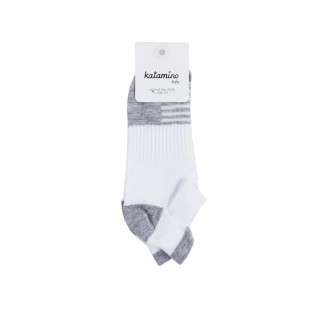 Детски къси чорапки в бяло и сив меланж