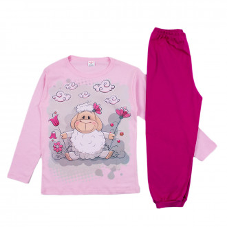 Детска памучна пижама за момичета в розово и циклама 1
