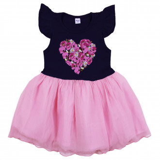 Детска рокля "Лятна приказка" в тъмносиньо и розово 1