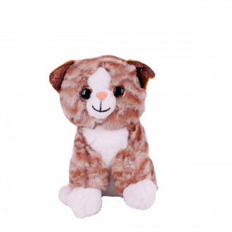 Плюшено коте в бежово и червено с брокатени уши 20 см.