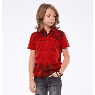 Детска тениска с яка за момчета в червен цвят 1