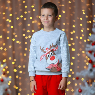 Коледна ватирана блуза "Еленче" в сив меланж