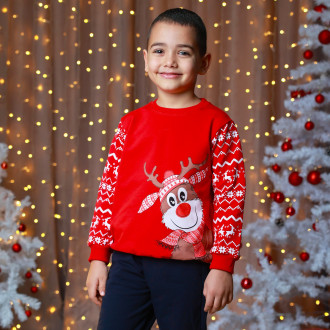 Коледна ватирана блуза "Еленче" в червено