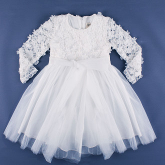 Детска празнична рокля с 3D цветя в бяло (2 - 5 год.) 1