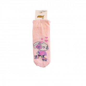 Детски къси чорапки със зайче в цвят пудра