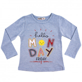 Блуза в син меланж с апликация за момичета