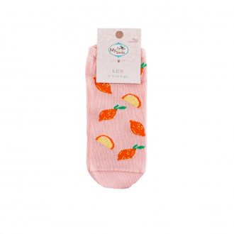Детски къси чорапки тип терлик с лимони в розово