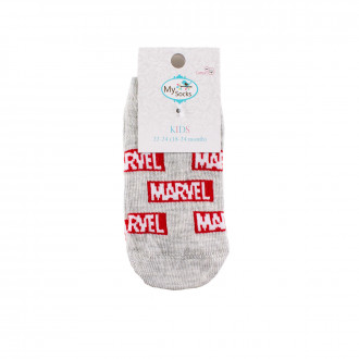 Детски къси чорапки тип терлик с надписи в  сив меланж